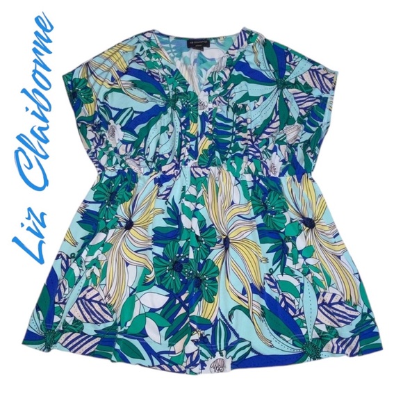 Liz Claiborne Floral Multi Color V-Neck Jersey Stretch Top - Woman 0X - Picture 11 of 11